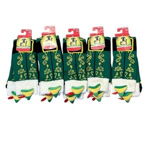 5 Pair Bundle -Elf  3D Costume Design Felt Hat Hunter Green Crew Sock Size: 8-12